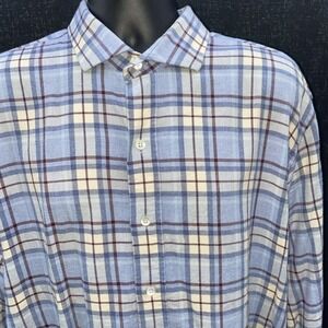 Ledbury Slim Fit Flannel Long Sleeve Shirt  Light Blue‎ Brown Plaid Size XXL